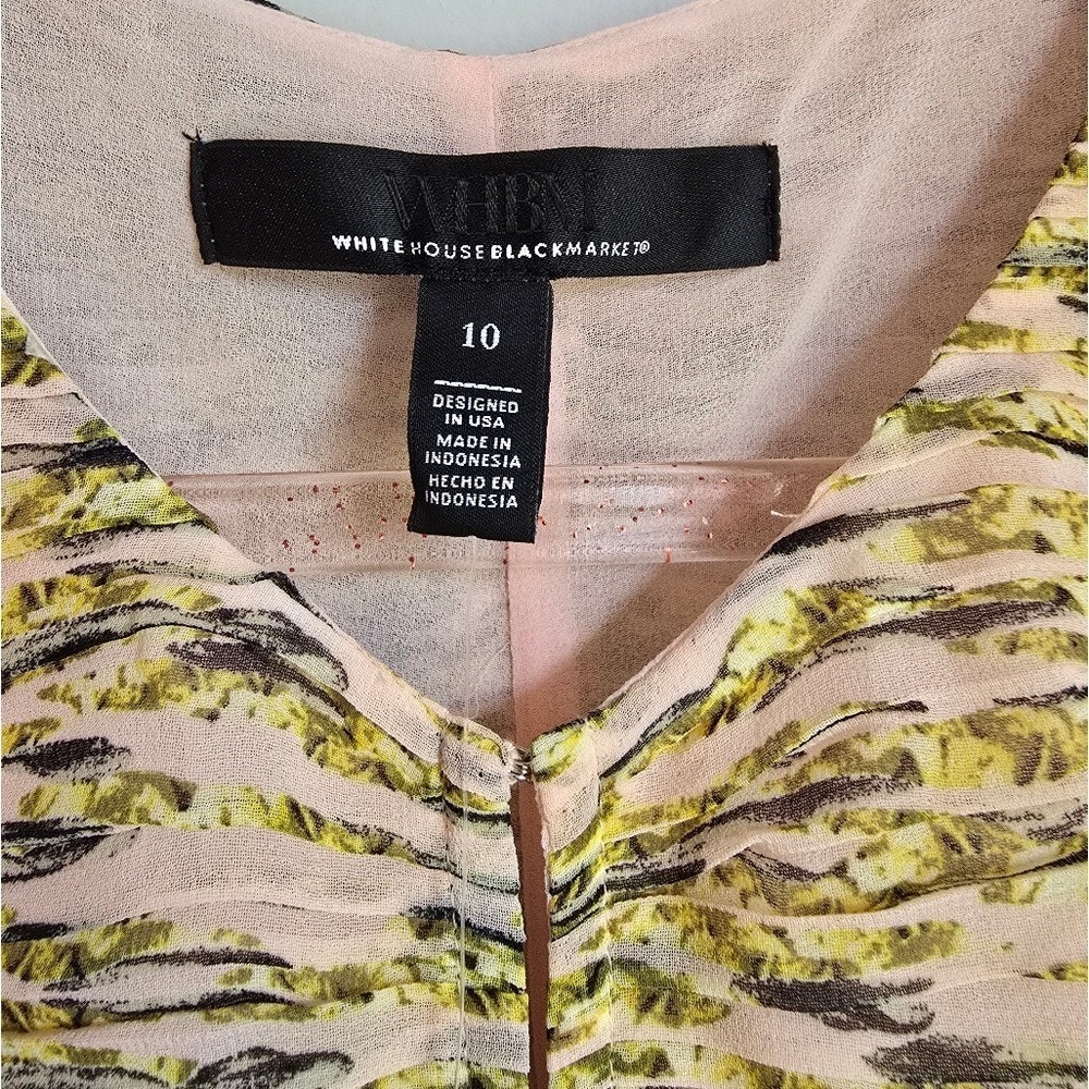 White House Black Market NEW Watercolor Blouson Sleeve Pleated Keyhole Top SZ 10 - Picture 11 of 14